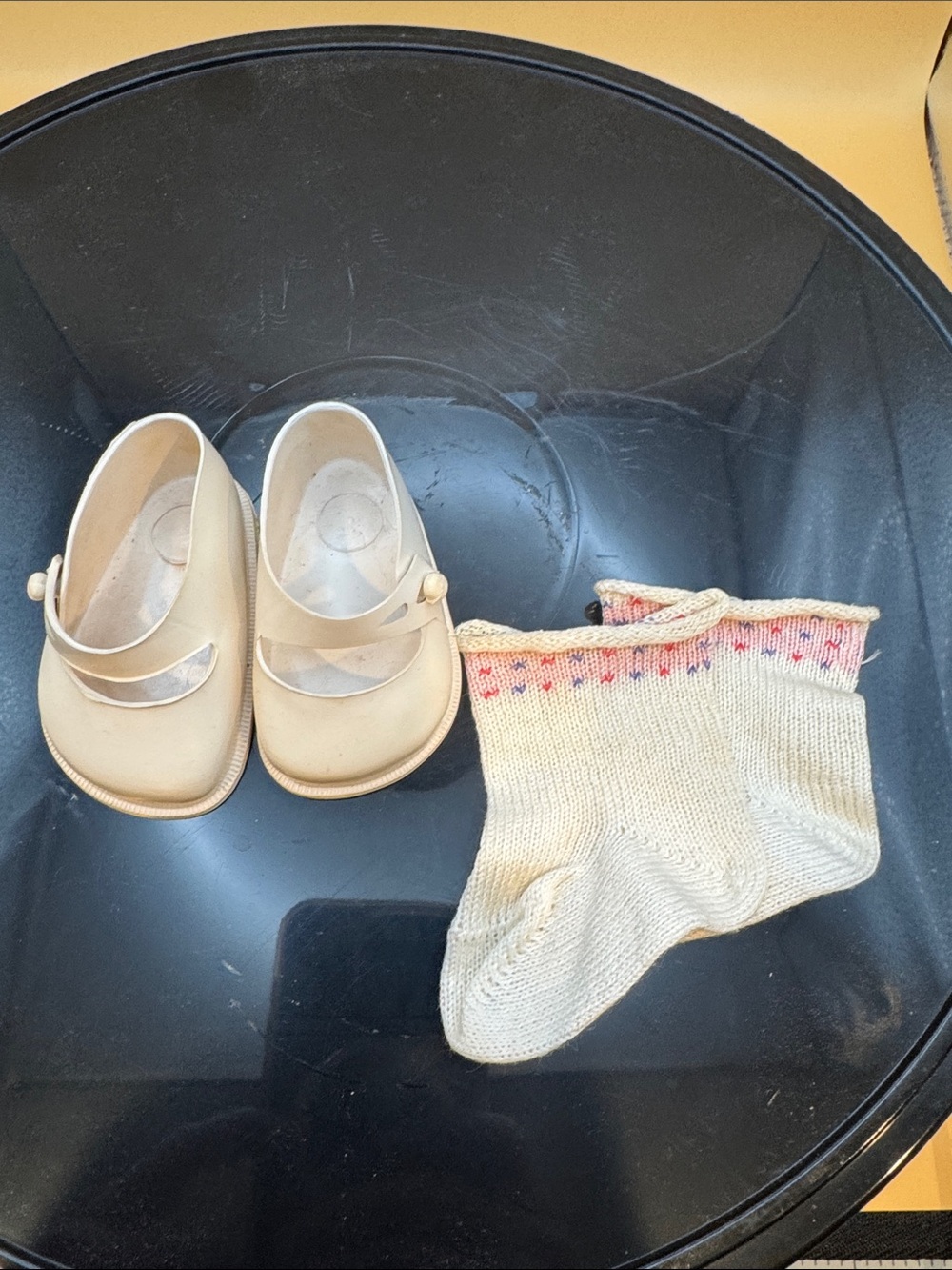 Vintage Fairyland Toy Prod White Vinyl Doll Shoes Mary Janes No 3 & Socks